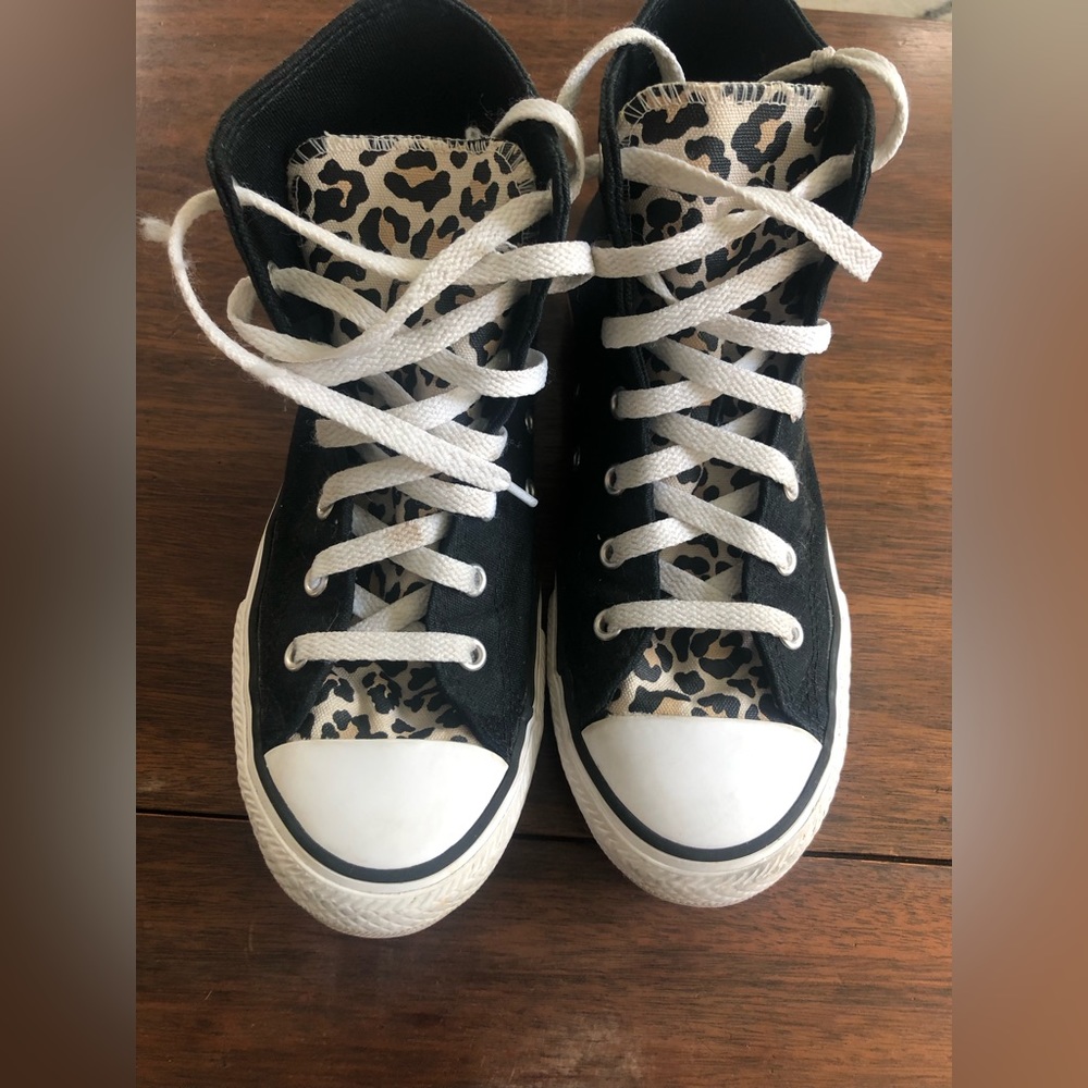 Converse High Top- Leopard/Black. Size 5.